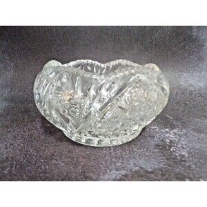 L.E. Smith Hobstar Clear Crystal Pressed Glass Ruffled Edges Raised Serve Bowl